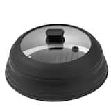 VEVOR - Microwave Splatter Cover & Mat, 10.8" Collapsible Microwave Lid for Food, 500°F Heat-Resistant Silicone & Tempered Glass - Black