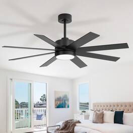 Breezary - 52-Inch Ceiling Fan with LED Light, 8 Blades, 6-Speed Remote, Tri-Color Dimmable Light, Acrylic Shade, Downrod Mount - Black and Walnut