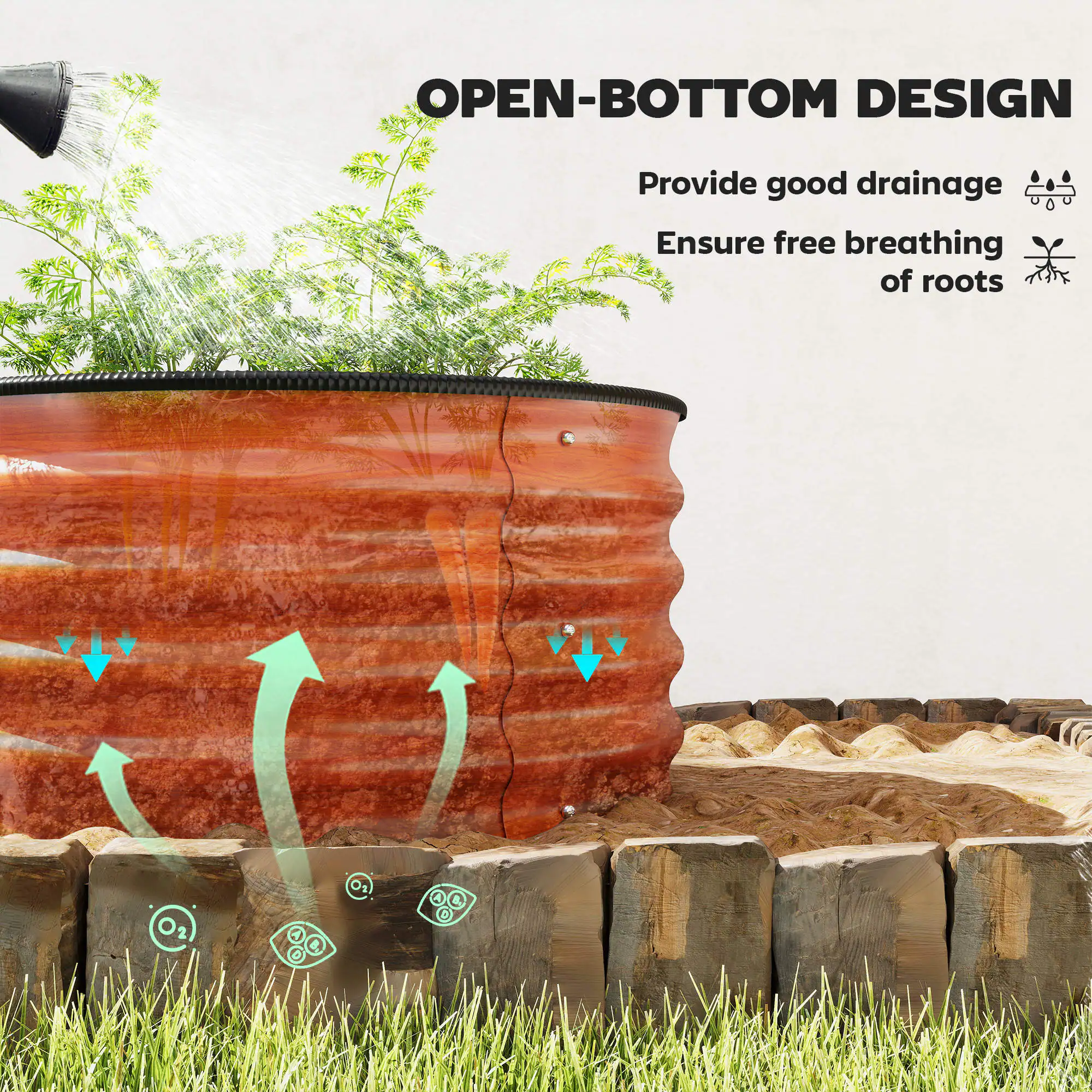 OPEN-BOTTOM DESIGN

Provide good drainage  
Ensure free breathing of roots