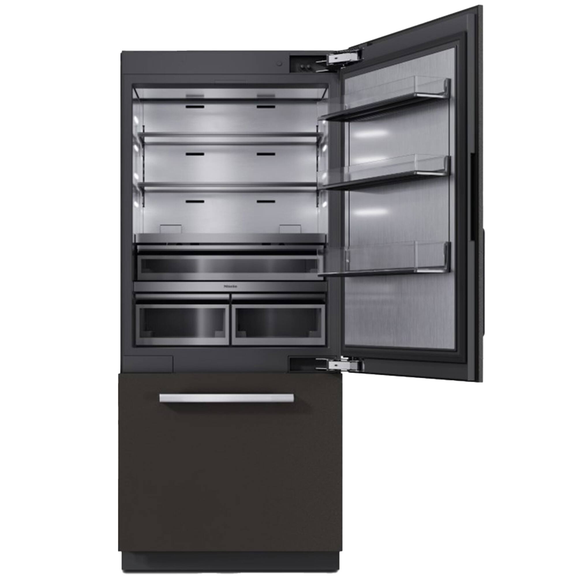 Angle. Miele - KFMC 3642 R  36"  20.2 Cubic Feet  Bottom Mount MasterCool Fridge-Freezer - Panel Ready.