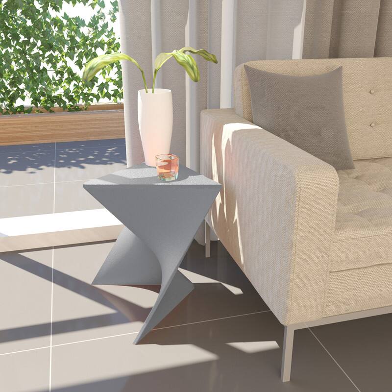 Angle. LeisureMod - Randolph 15.75" Stackable Side Table, Weather-Resistant Triangular Plastic Accent End Table for Living Room or Backyard - Grey.