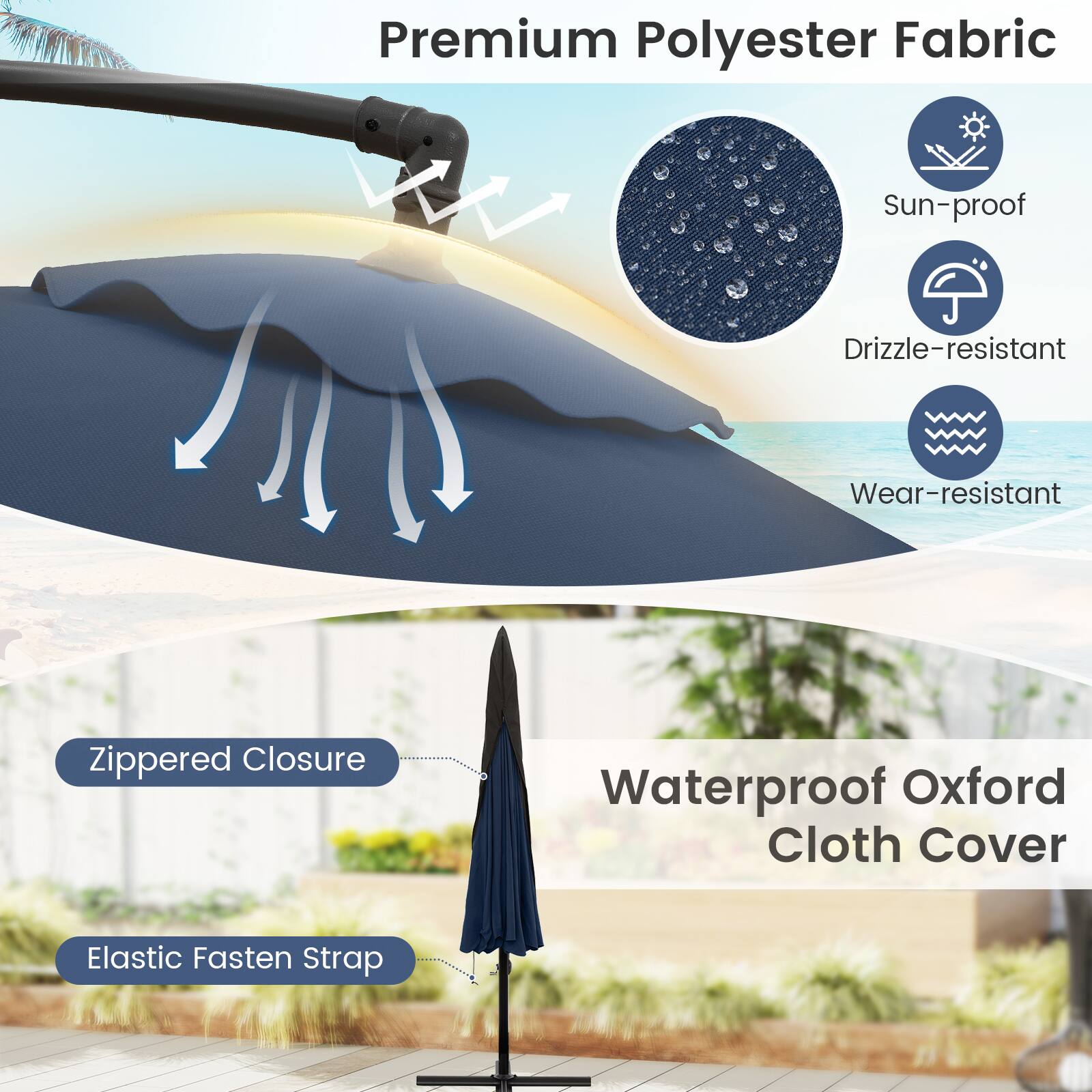 Premium Polyester Fabric, Sun-proof, Drizzle-resistant, Wear-resistant, Zippered Closure, Waterproof Oxford Cloth Cover, Elastic Fasten Strap
