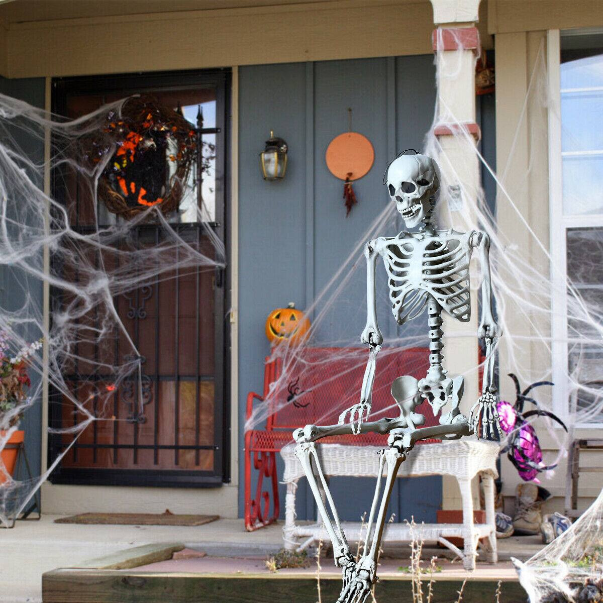 Alt View 3. Gymax - Gymax Full Body Halloween Skeleton 5.4ft Life Size w/ Hanging Rope Movable Joints - White.