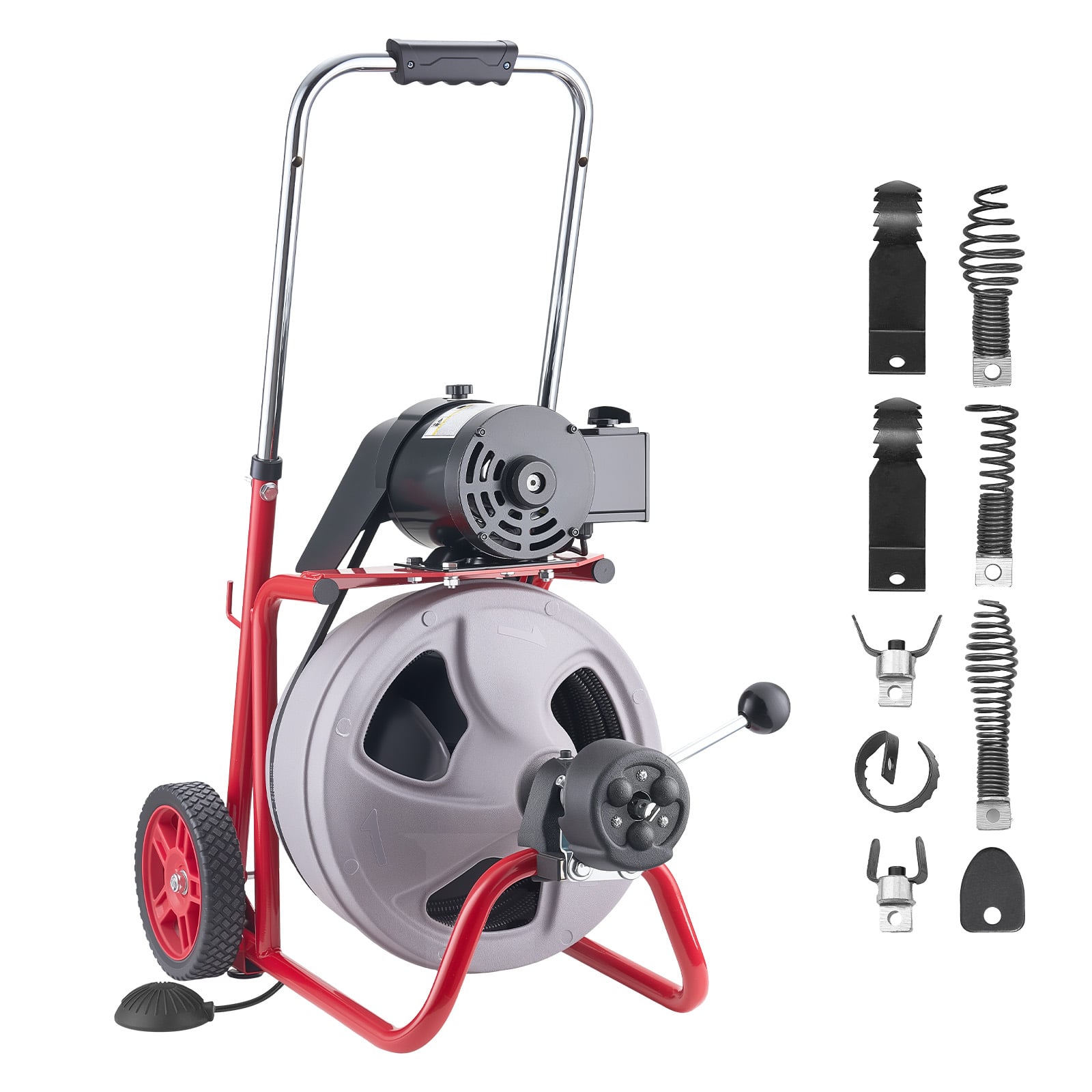 VEVOR - Drain Cleaner Machine 75 FT x 3/8 Inch, Auto Feed Sewer Snake Drain Auger on Wheels, Portable Drain Cleaning Machine