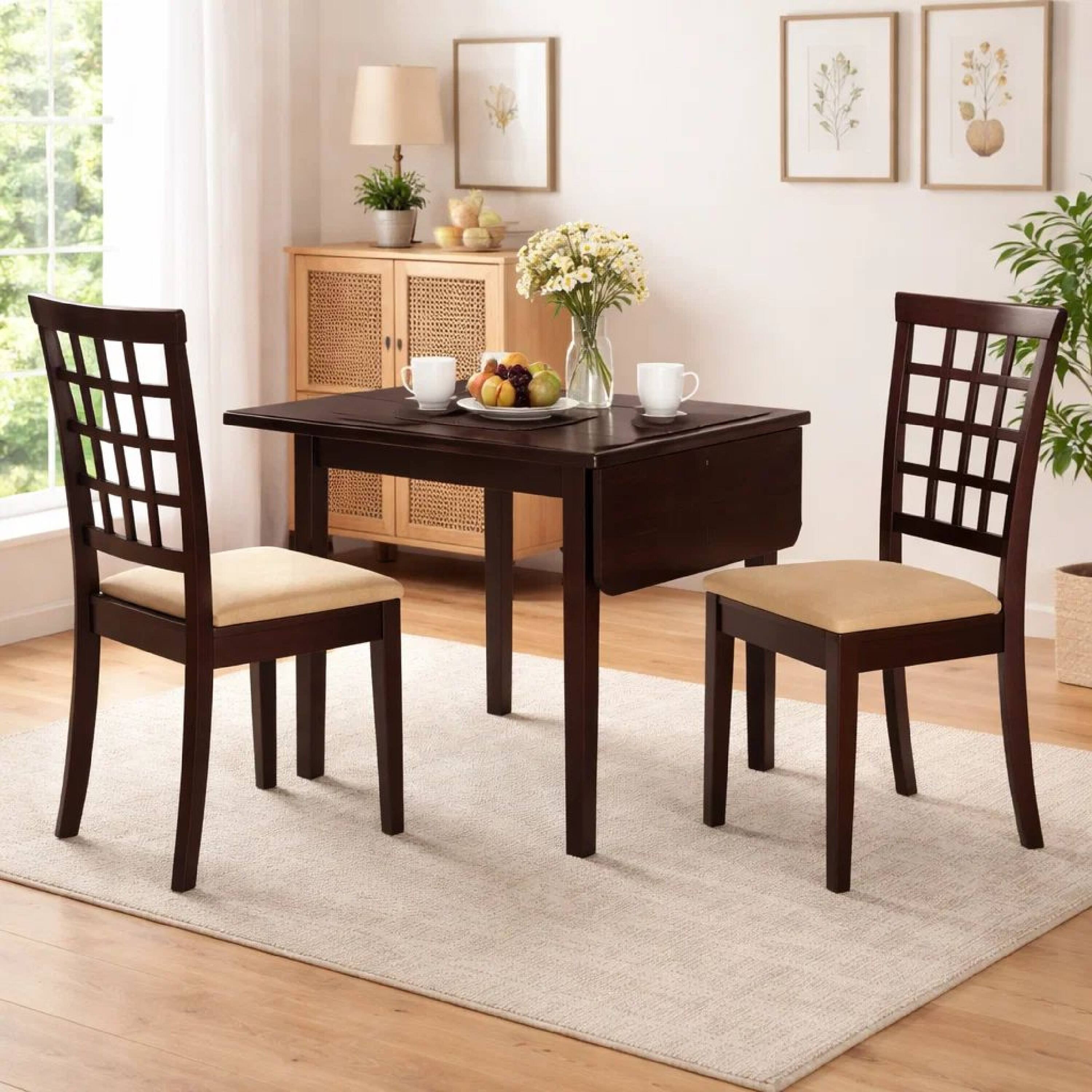 Alt View 5. Manhattan Lane - Elso 4pc Dining Set, Table w Drop Leaf, 3 Lattice Style Chair - Cappuccino Brown, Brown Tan.