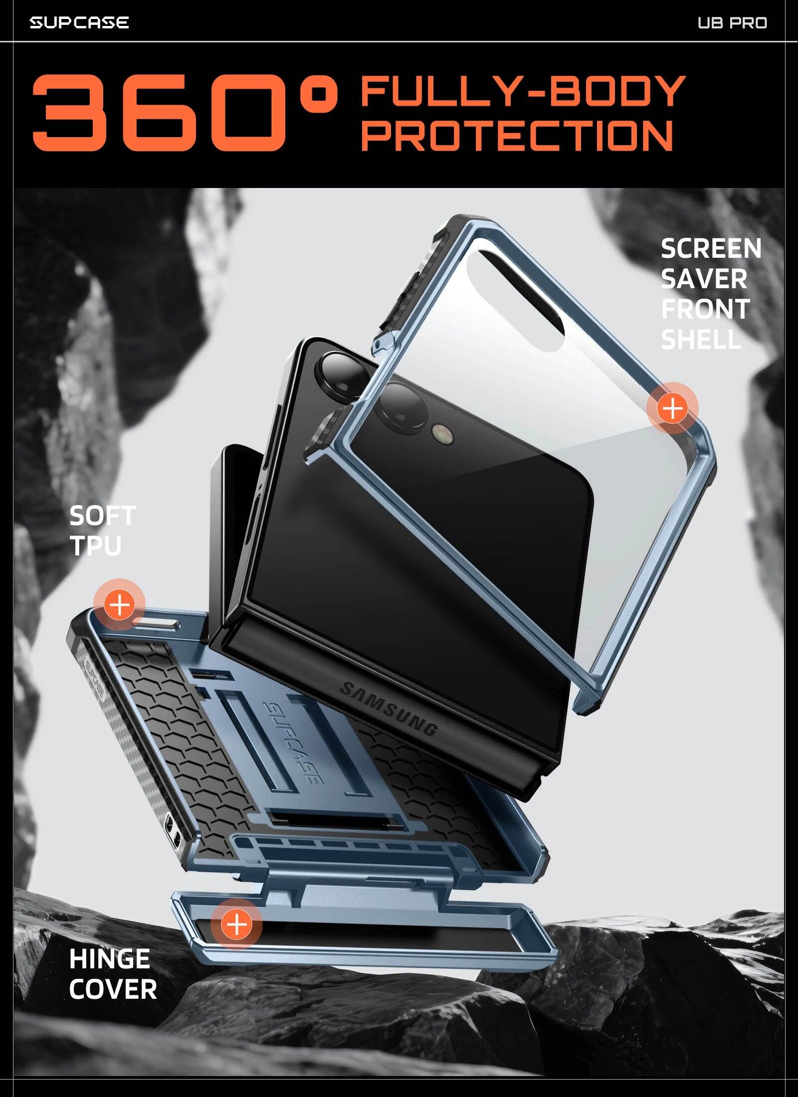 SUPCASE UB PRO FULLY-BODY 360° PROTECTION SCREEN SAVER FRONT SHELL + SOFT TPU + SAMSUNG NS HINGE COVER