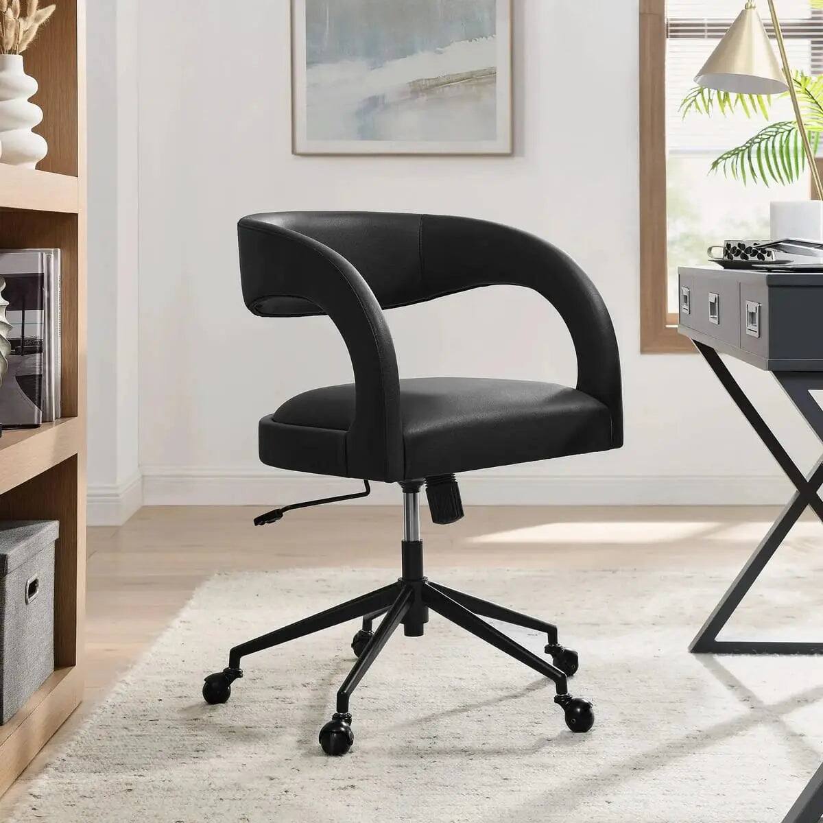 Front. Pinnacle - Vegan Leather Office Chair - Black; brown.
