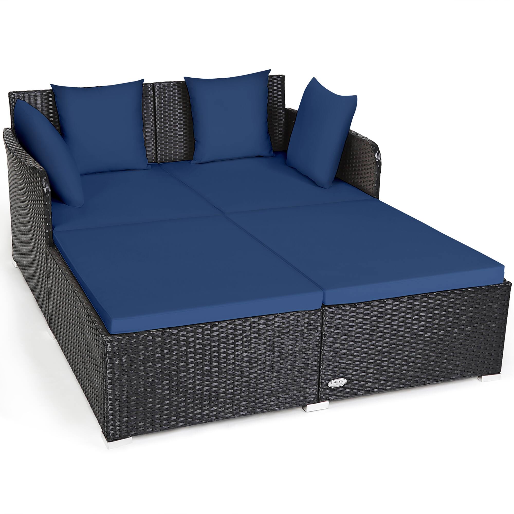 Alt View 8. Gymax - Gymax Rattan Patio Daybed Loveseat Sofa Yard Outdoor w/ Navy Cushions Pillows - Navy.