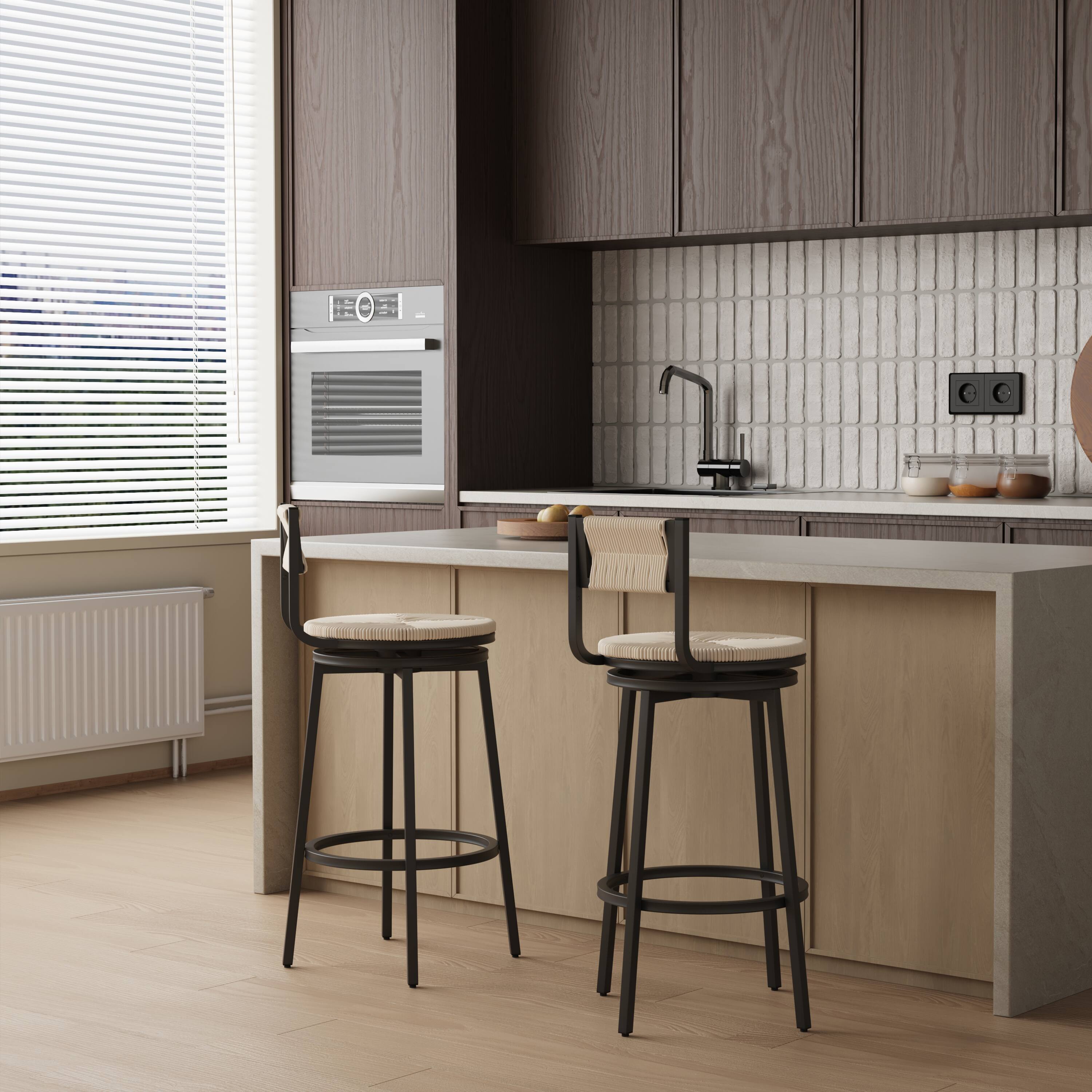 Angle. APRILSOUL - Creamy White Bar Stools Swivel Counter Chairs Metal Frame Set of 2 Hand Woven Paper Rope - White.