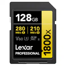 128 GB 280 MB/s R 210 MB/s W 1800x V60 3 Sp XC II PROFESSIONAL Lexar