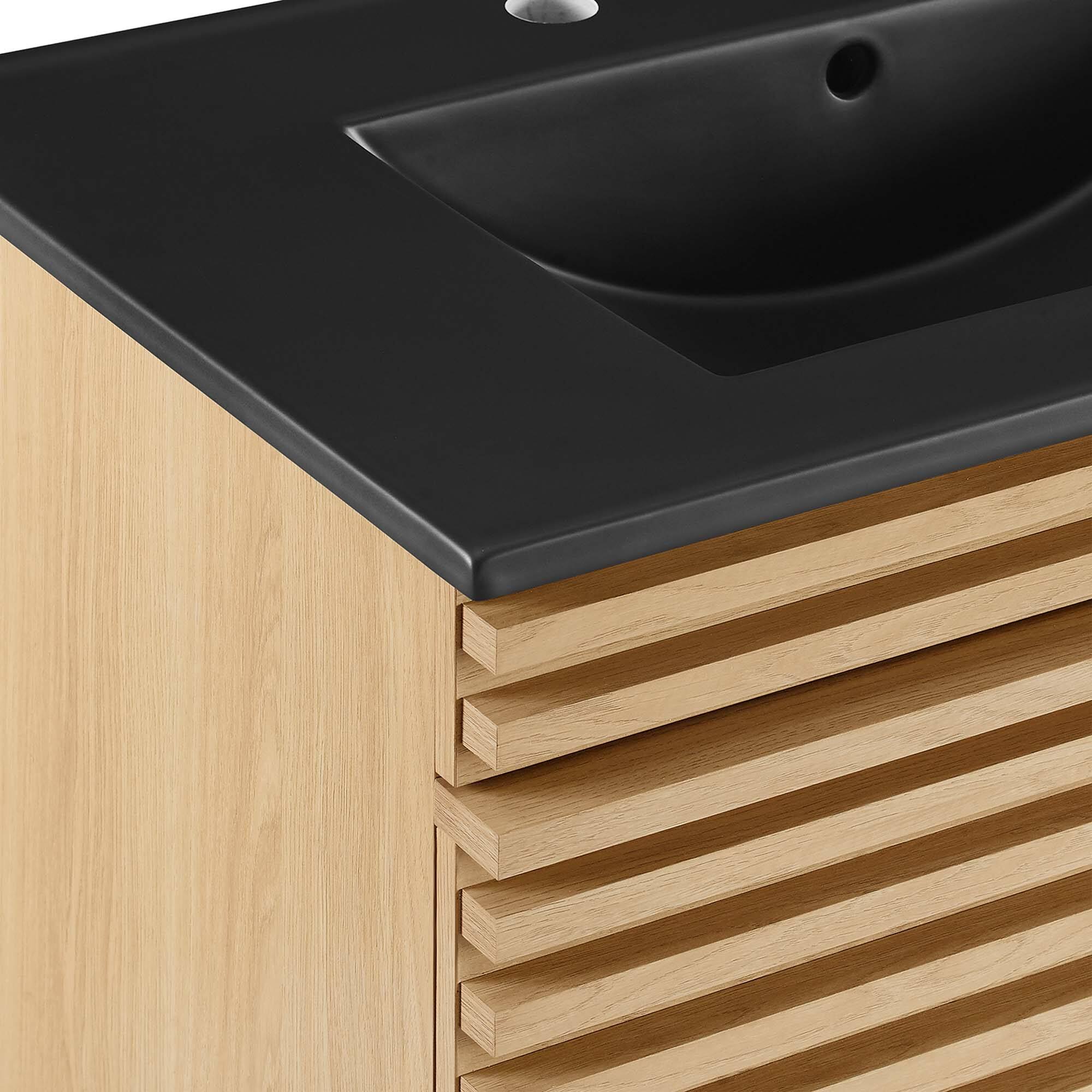 Alt View 5. Modway - Render Wall-Mount Bathroom Vanity with Black Basin Included - Oak Black.