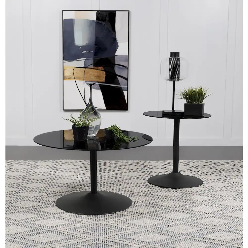 Angle. Coaster Co. of America - Ganso 2-piece Round Glass Top Coffee and End Table Set Black - Black.