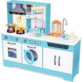 Lil' Jumbl - Kids Kitchen Playset, Pretend Kids Wooden Kitchen with Washer/Dryer, Sink & More - Blue