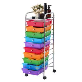 VEVOR - Rolling Cart with Drawers,10 Drawer Storage Organizer,Mobile Utility Cart with Steel Frame, Universal Casters & 2 Brakes - Green, Orange, Blue, Purple, Red