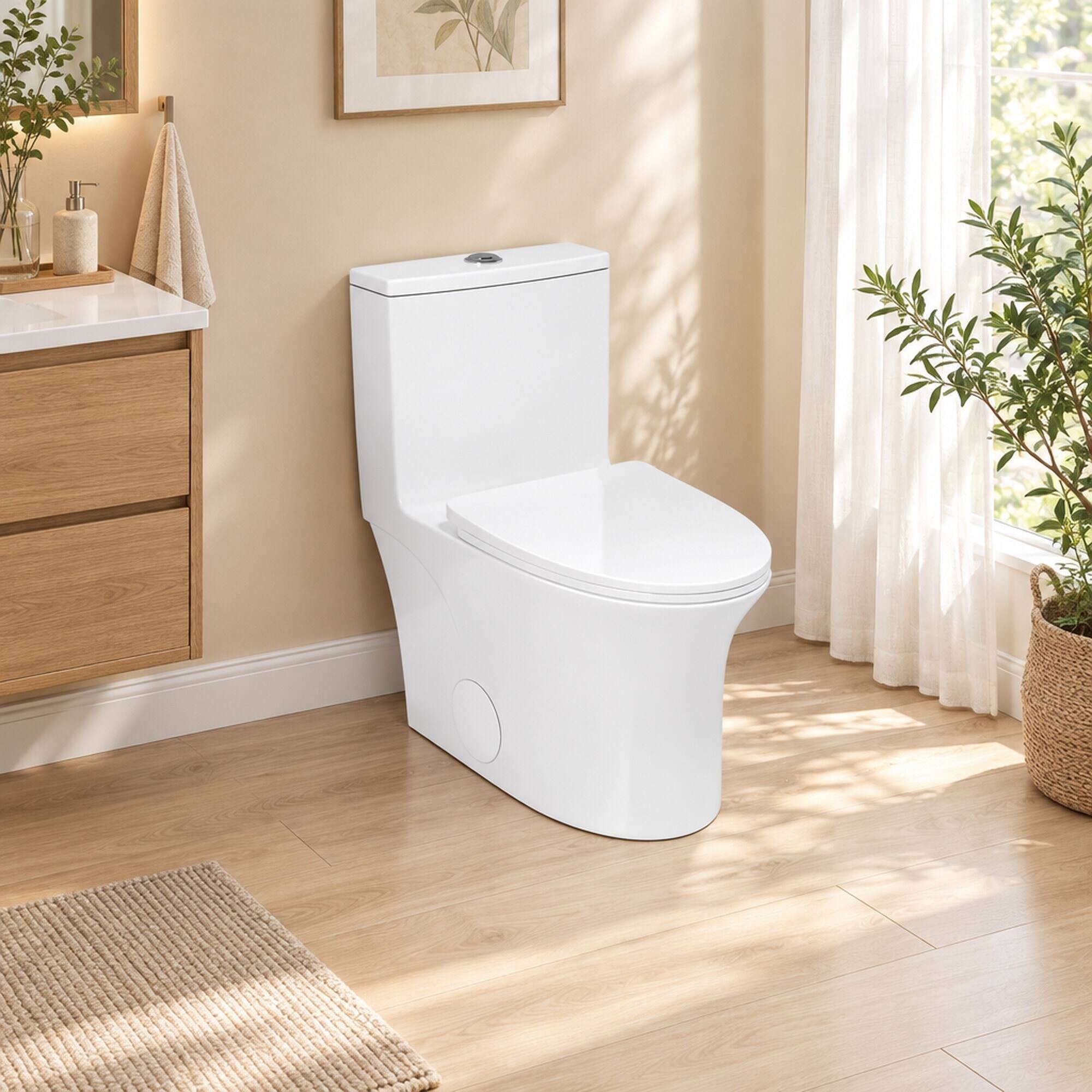 RYHNUYNE One Piece Toilet, Dual Flush Elongated Comfort Height Floor ...