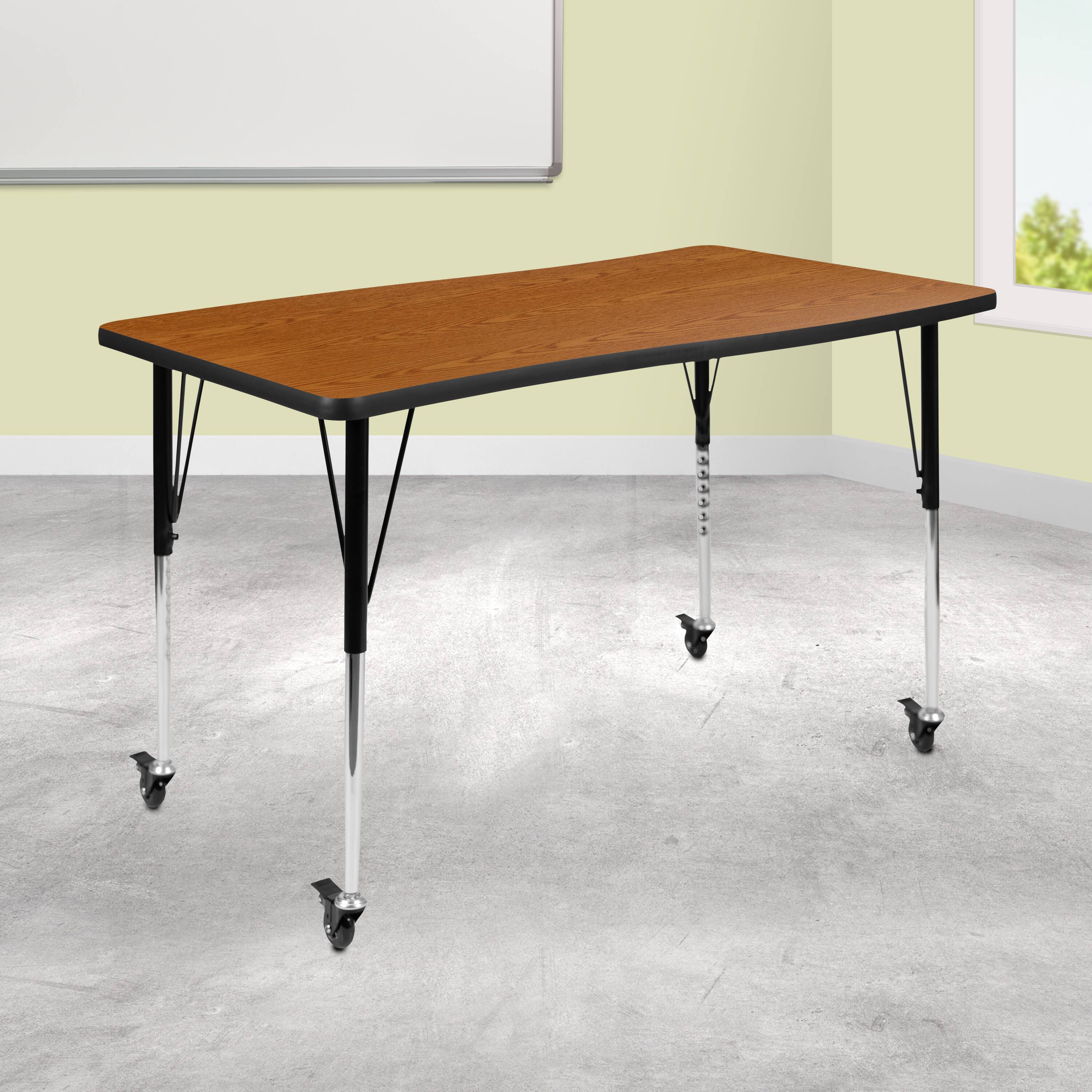 Angle. Flash Furniture - Wren Mobile 28"W x 47.5"L Rectangle Wave Flexible Collaborative Oak Laminate Activity Table-Standard Height Adjust Legs - Brown.