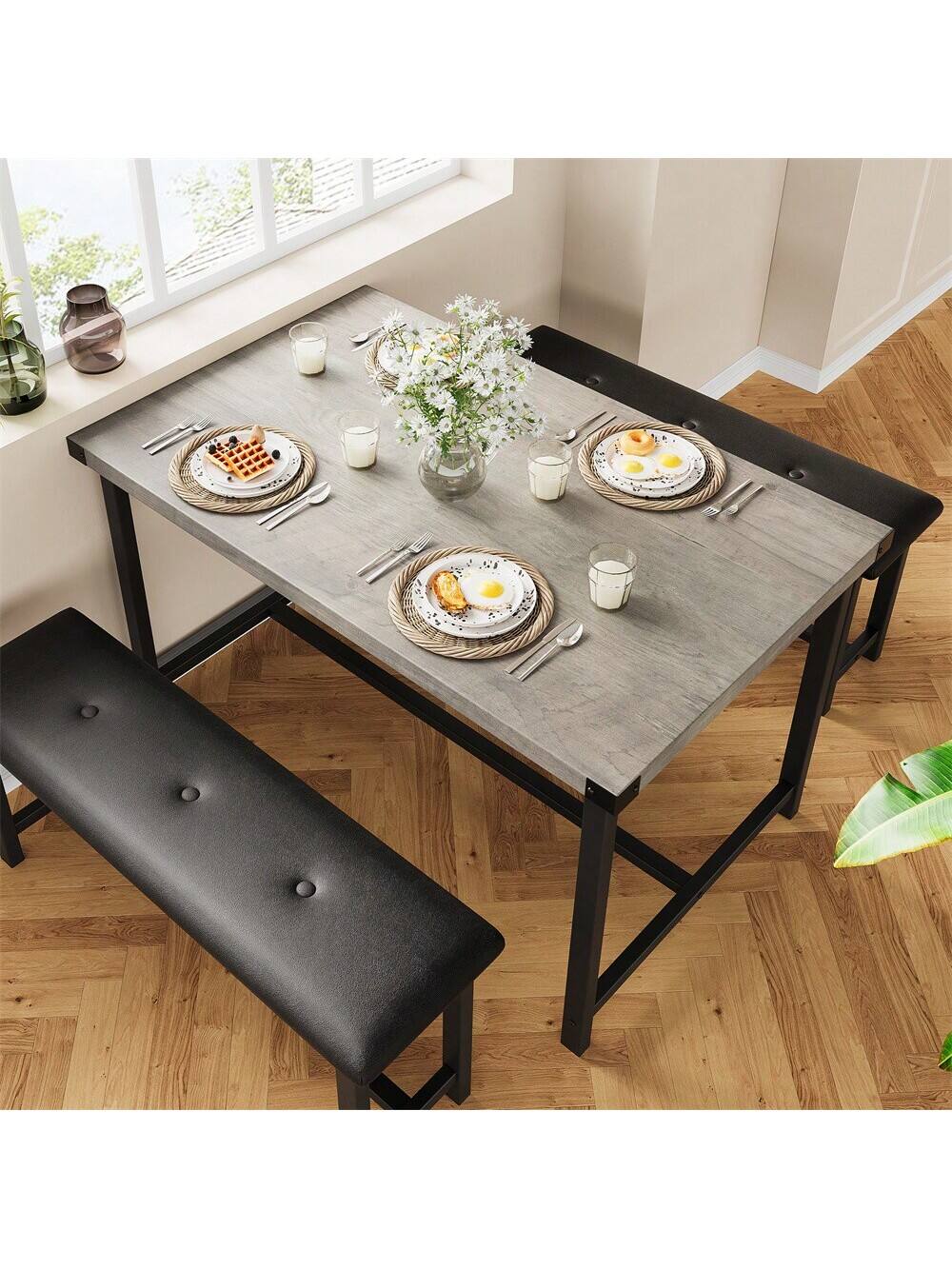 Alt View 2. Acekool - Kitchen Table Dining Table Set For 4 Kitchen Table for Dining Room, Home Office, Living Room - Gray.