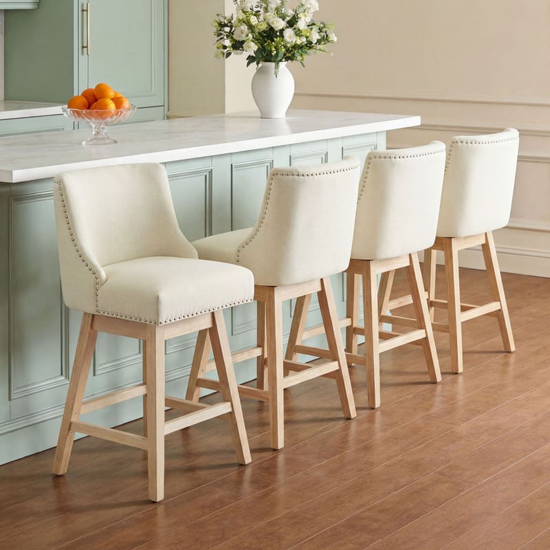 Dyonery - modern style kitchen countertop bar chair, 36-inch high bar, linen fabric, rotatable, Four-piece， - Beige