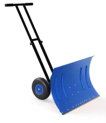 Front. Babevy - 29" Dual-Rod Snow Shovel with Wheels, Adjustable Handle & 5-Position Angled Blade for Effortless Driveway Clearing - Light Blue.