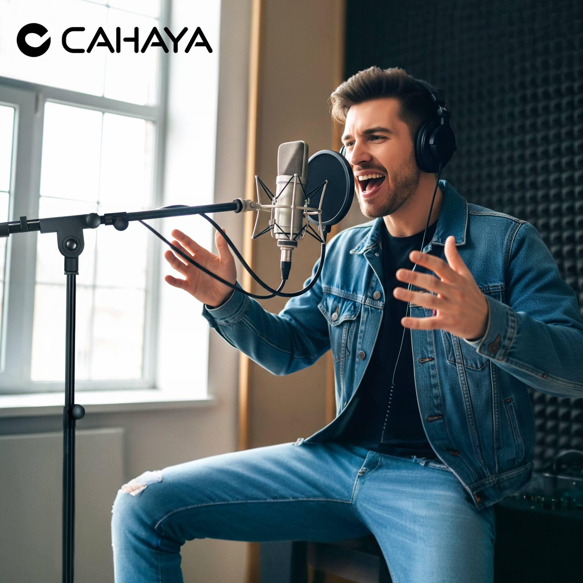 Alt View 5. CAHAYA - CAHAYA Adjustable Floor Mic Stand with Tripod Boom Arm, Carry Bag,3/8" to 5/8" Adapter for Singing Podcast CY0239 - Black.