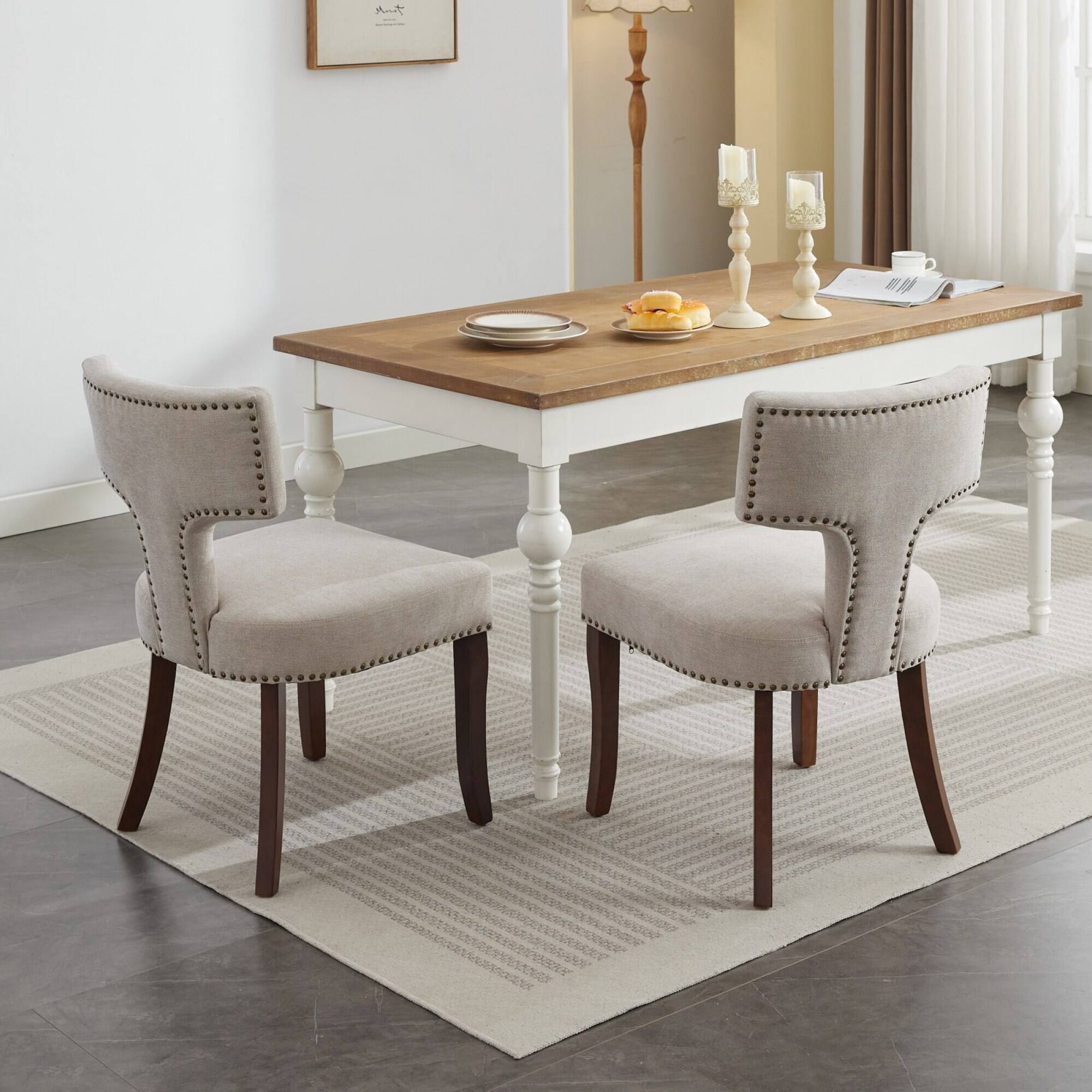 Alt View 10. GOODSILO - Modern Dining Chairs Set of Two with Curved Backrest and Upholstered Fabric Seating - Beige.