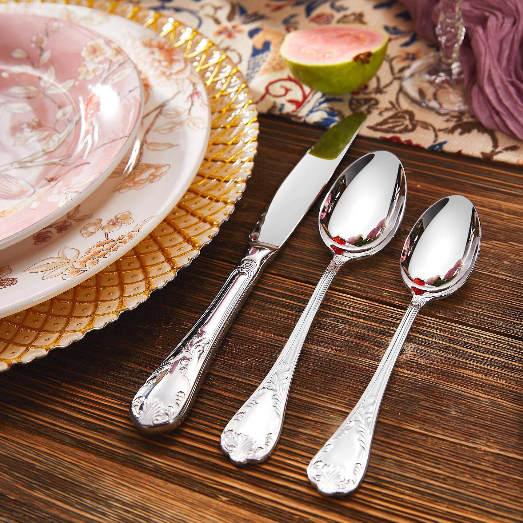 Angle. Dazzed Corner - 20-Piece Flatware Set – Stainless Steel Elegance Silverware - Silver.