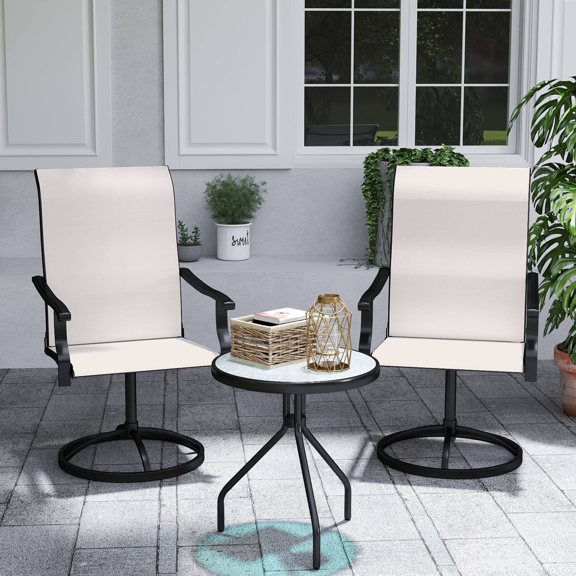 Alt View 1. Outsunny - Swivel Chairs Set of 2, High Back Patio Dining Chairs with All-Weather Mesh for Backyard, Lawn - Cream White.