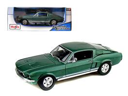 1967 Ford Mustang GTA Fastback Stripes 1/18 Diecast Model Car by Maisto - Green Metallic With White