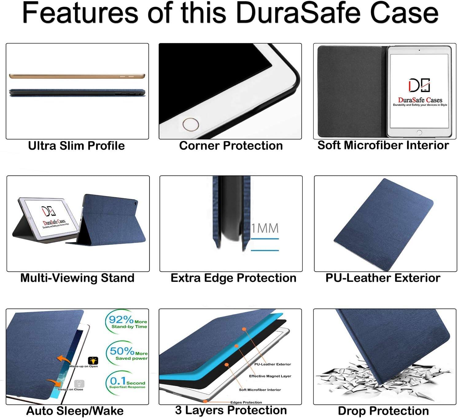 Features of this DuraSafe Case

- Ultra Slim Profile
- Corner Protection
- Soft Microfiber Interior
- Multi-Viewing Stand
- Extra Edge Protection
- PU-Leather Exterior
- 92% More Stand-by Time
- 50% More Saved Power
- 0.1 Second Superfast Response
- Auto Sleep/Wake
- 3 Layers Protection
- Drop Protection