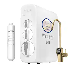 Waterdrop - G3P600 Tankless Reverse Osmosis Under-Sink Water Filter System, 600 GPD, Gold Smart LED Faucet, Extra ALK35 Filter - White