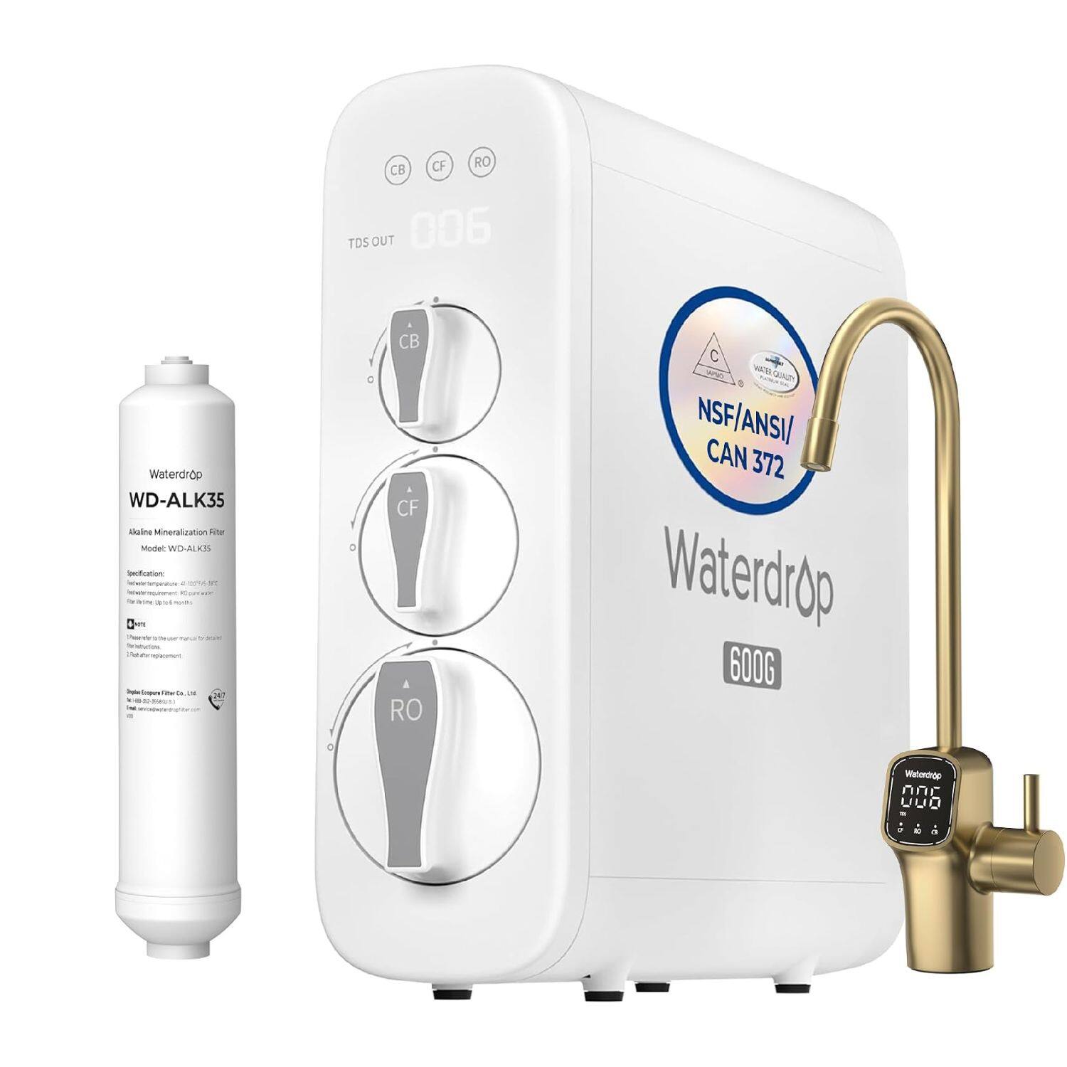 OF RO CB TDS OUT 006

Waterdrop WD-ALK35 Alkaline Mineralization Filter

Model: WD-ALK35

Specification: 100C are Dent SoplerCinpumFilFiber.Co.UN 24

CB CF RO

C WATER INSF/ANSI/ CAN 372

Waterdrop 600G

Waterdrop 006