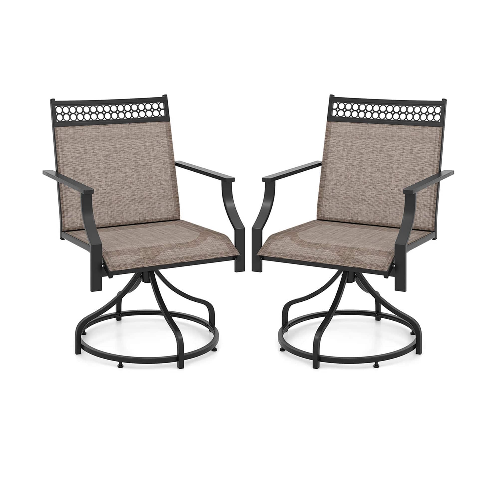 Front. Costway - Patio Swivel Dining Chairs Set of 2 with Quick-Drying Fabric and Metal Frame - Brown.