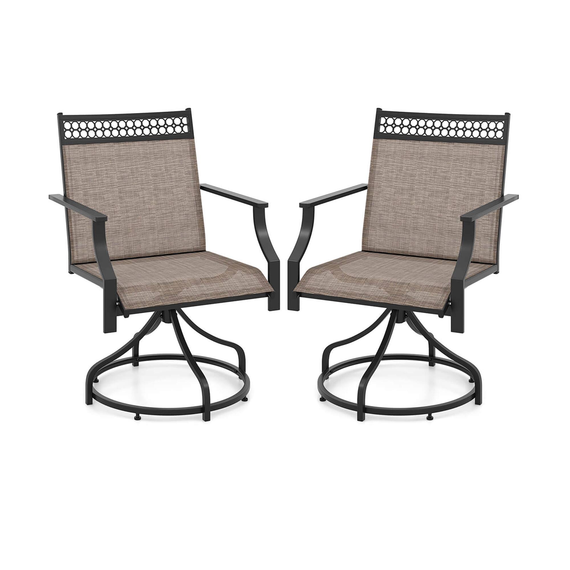 Front. Costway - Patio Swivel Dining Chairs Set of 2 with Quick-Drying Fabric and Metal Frame - Brown.