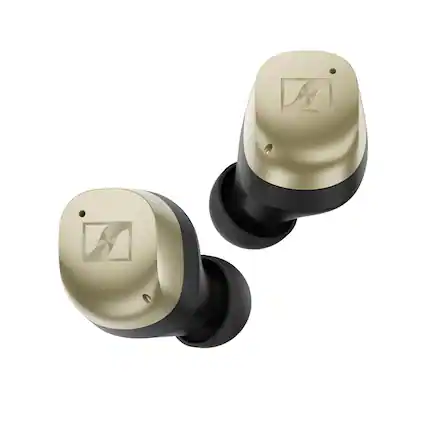 Front. Sennheiser - Sennheiser MOMENTUM True Wireless 4 Smart Earbuds - Gold - Gold.