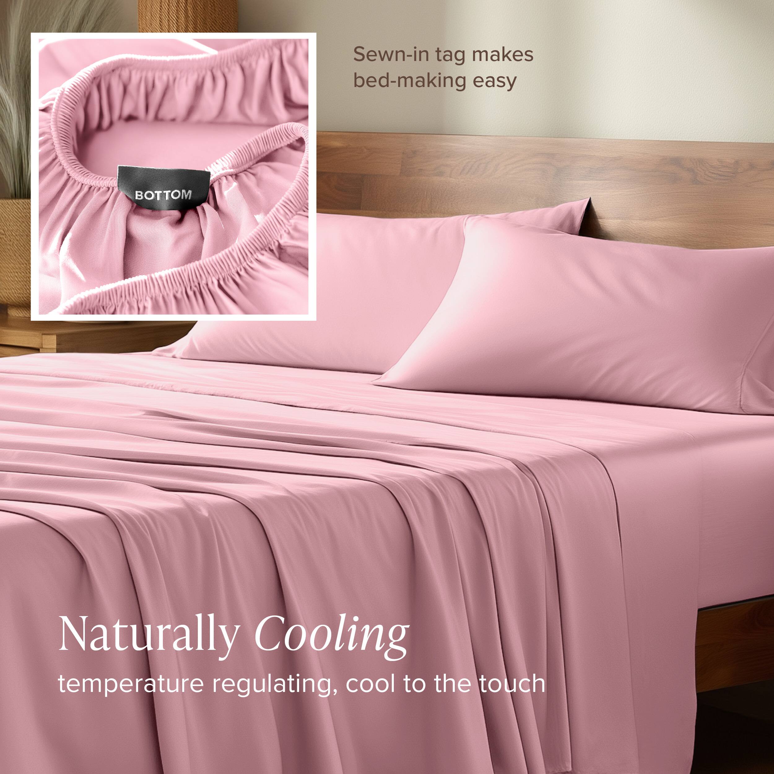 Sewn-in tag makes bed-making easy

Naturally Cooling
temperature regulating, cool to the touch