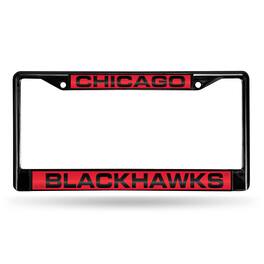 Rico Industries - Chicago Hockey Blackhawk's Black Metal Laser Cut License Plate Frame - Multi