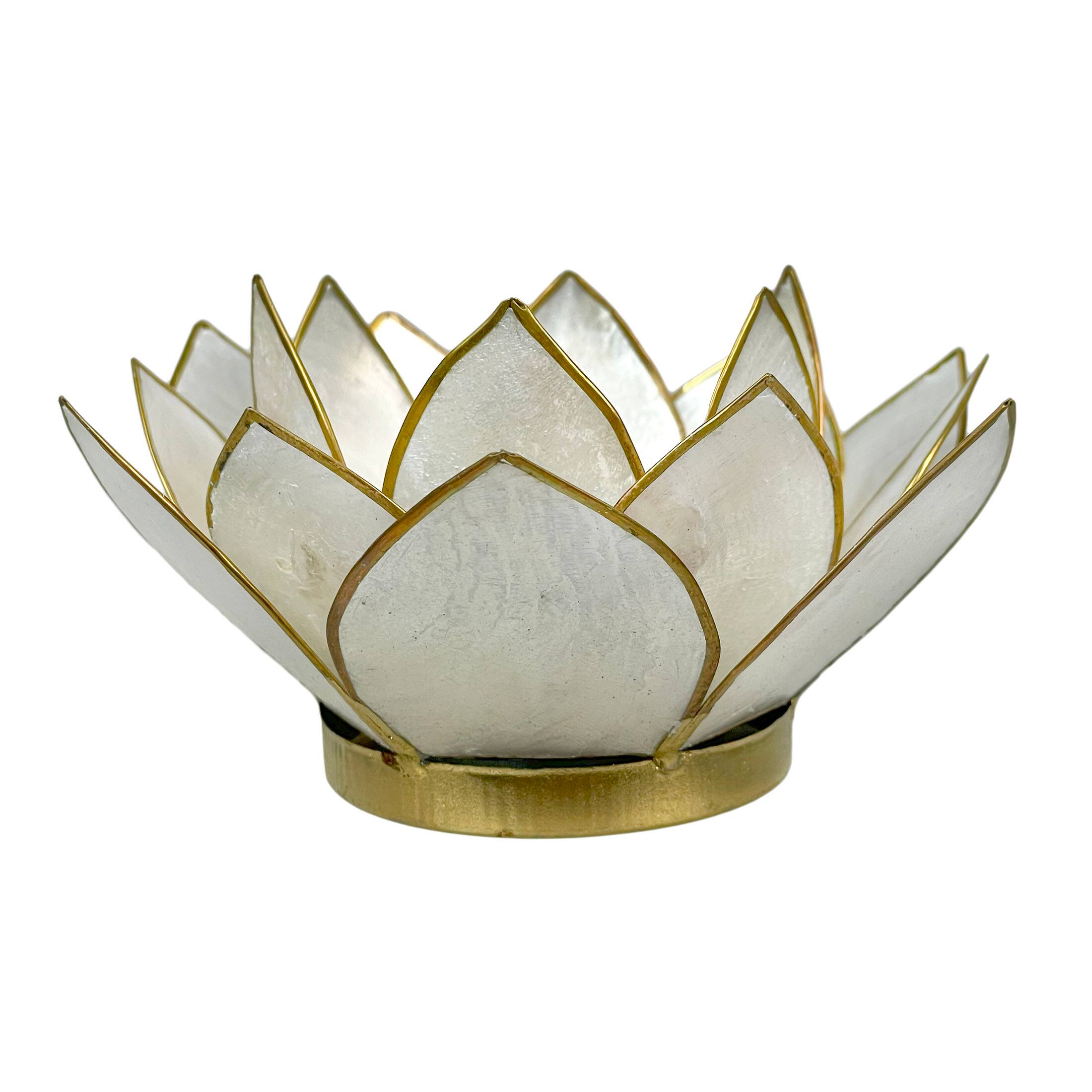 Alt View 1. Things2Die4 - White Capiz Shell Lotus Flower Small Tealight Candle Holder Set of 3 - White.