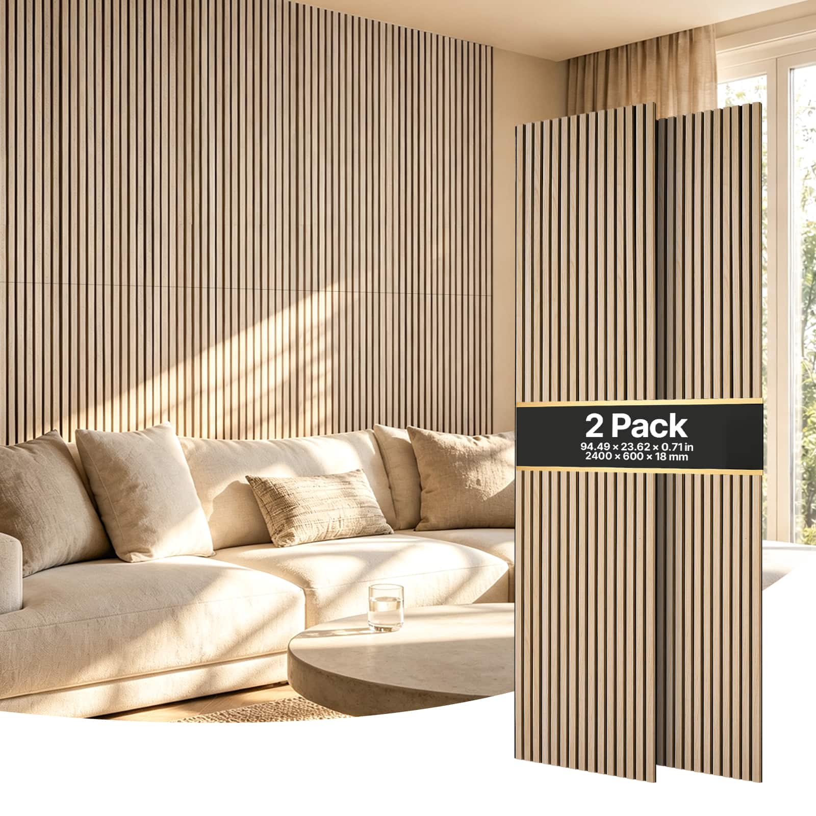 VEVOR - Wood Wall Panels, 94.5 x 23.6 in, Acoustic Slat Panels, Finish, Sound Absorbing for Living Rooms, Bedrooms, Offices - Oak