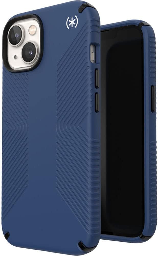 Front. Speck - Speck Presidio2 Grip with MagSafe Navy Case - iPhone 14/13 - Coastal Blue/Black/White.