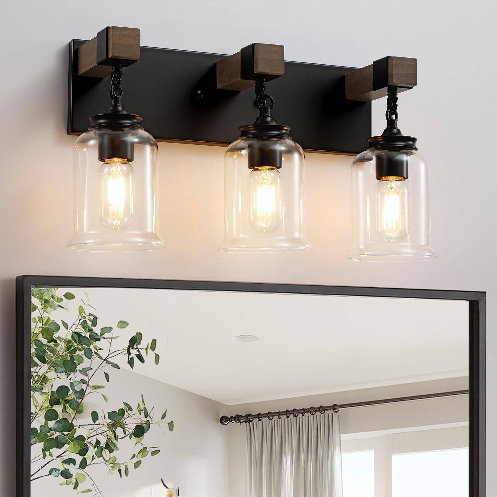 Earthley Blooms - Farmhouse Bathroom Light Fixtures 3-light Matte Vanity Industrial Style With Clear Glass Shades Lighting - Black-5-Light
