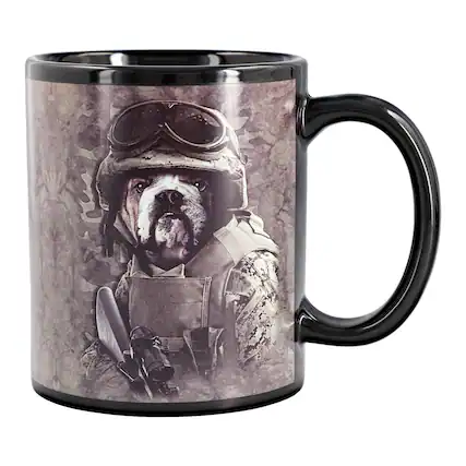 Front. Just Funky - Combat Sam 11oz Coffee Mug - Grey.