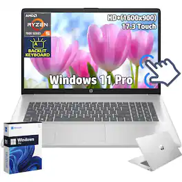 HP - 17.3" Touchscreen Laptop - Ryzen 5 7430U - 8GB RAM - 256GB SSD - HD+ Anti-Glare - Backlit Keyboard - Windows 11 Pro - Silver