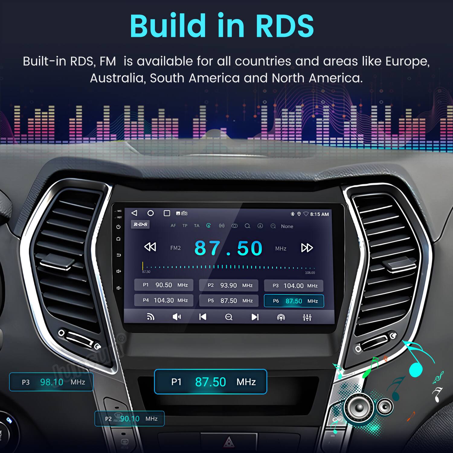Build in RDS

Built-in RDS, FM is available for all countries and areas like Europe, Australia, South America and North America.