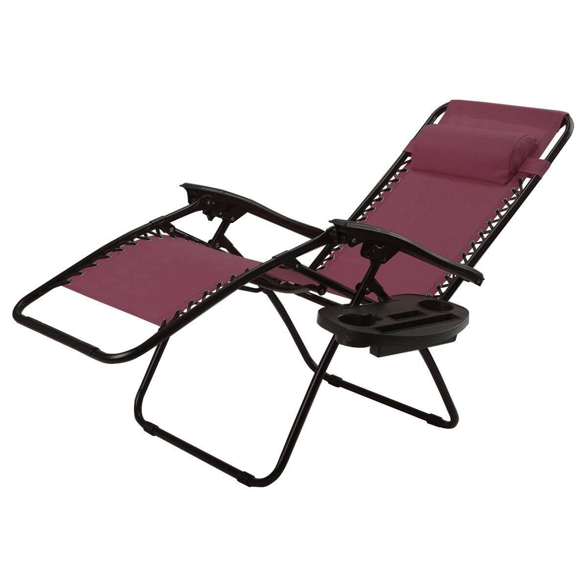 Alt View 1. Hivvago - Set of 2 Burgundy Wine Red Folding Outdoor Zero Gravity Lounge Chair - Burgundy Wine Red.