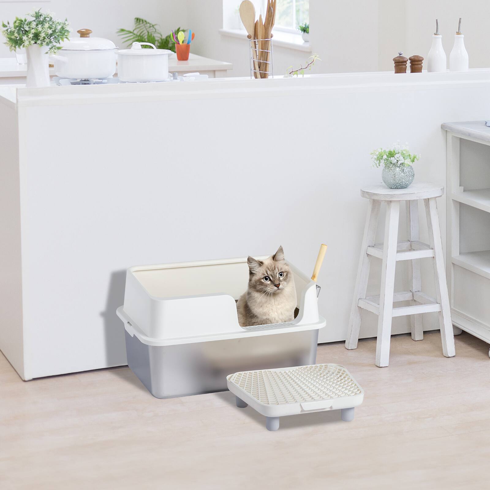 Alt View 9. Winado - Extra Large Enclosed Stainless Steel Cat Litter Box with Lid for Big Cats - White.