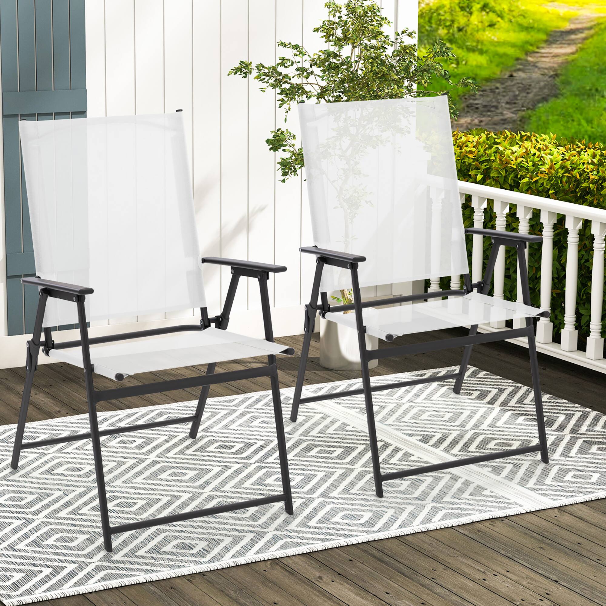 Alt View 3. Gymax - Gymax 2-Piece Patio Folding Chairs High Back Dining Chair Set w/ Weather-resistant Fabric - White, Gray.