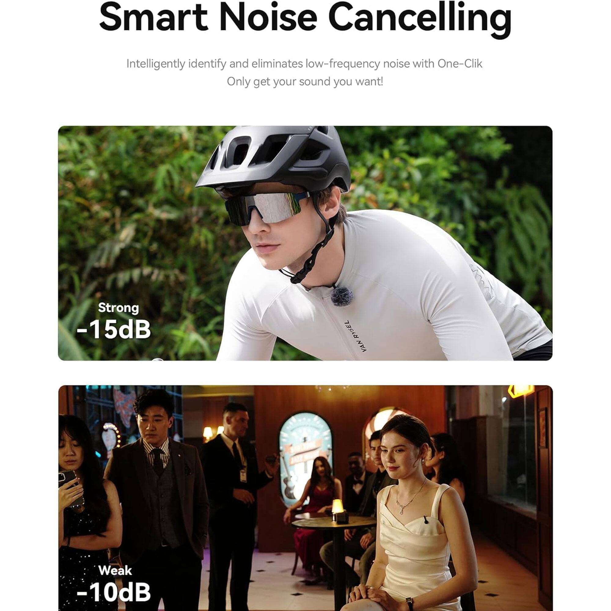 Smart Noise Cancelling

Intelligently identify and eliminates low-frequency noise with One-Click  
Only get your sound you want!

Strong  
-15dB

Weak  
-10dB