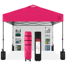 Best Choice Products - 10x10ft Easy Setup Pop Up Canopy, Portable Tent w/ Side Wall, 1-Button Push, Case - Hot Pink