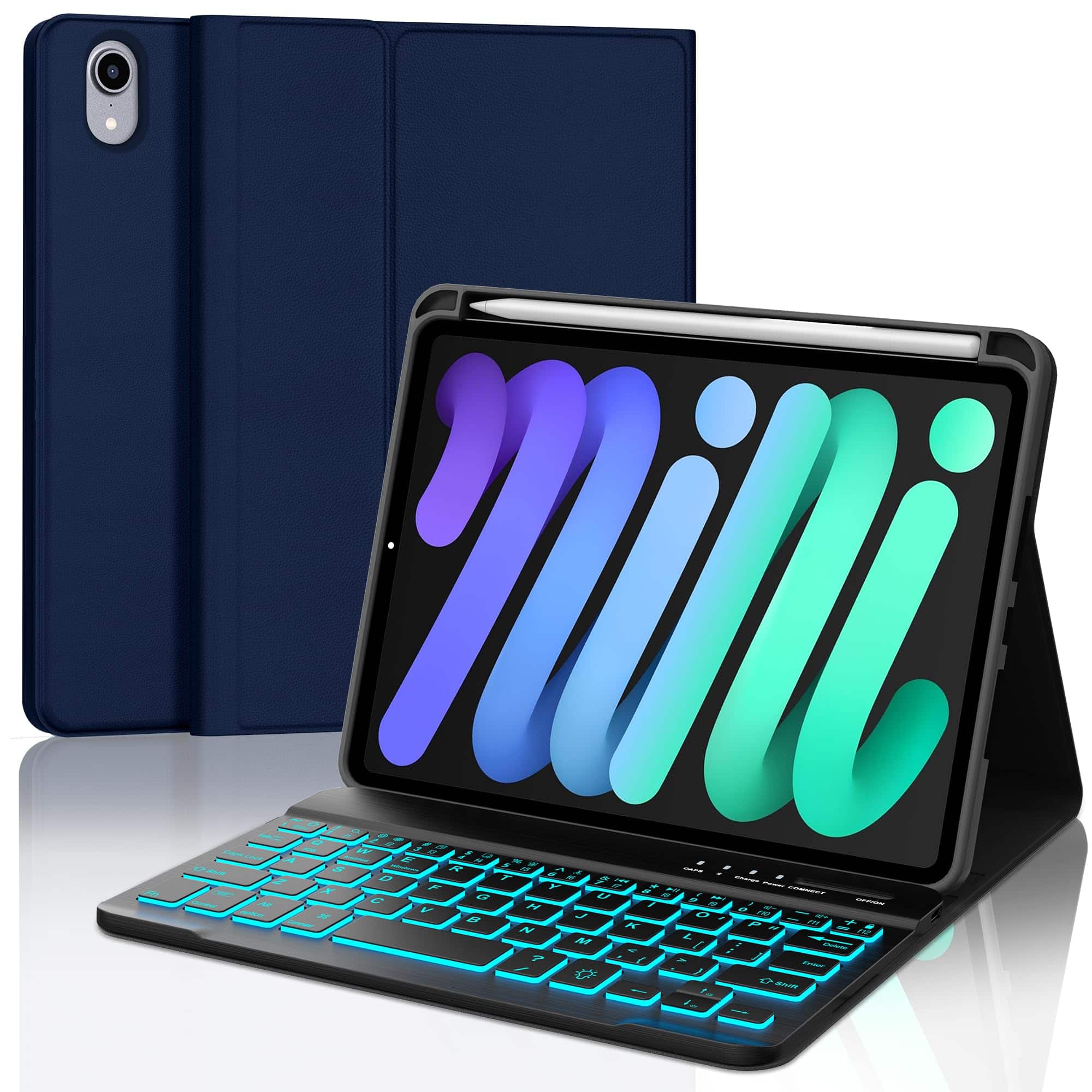 Pacoar Cade - Ipad Mini 7th (a17 Pro 2024) Case For 6th Gen2021-8.3in Wireless Keypad A17 8.3'' With Pen Slot Smart Cover Mini-7/6 - Blue, Backlit