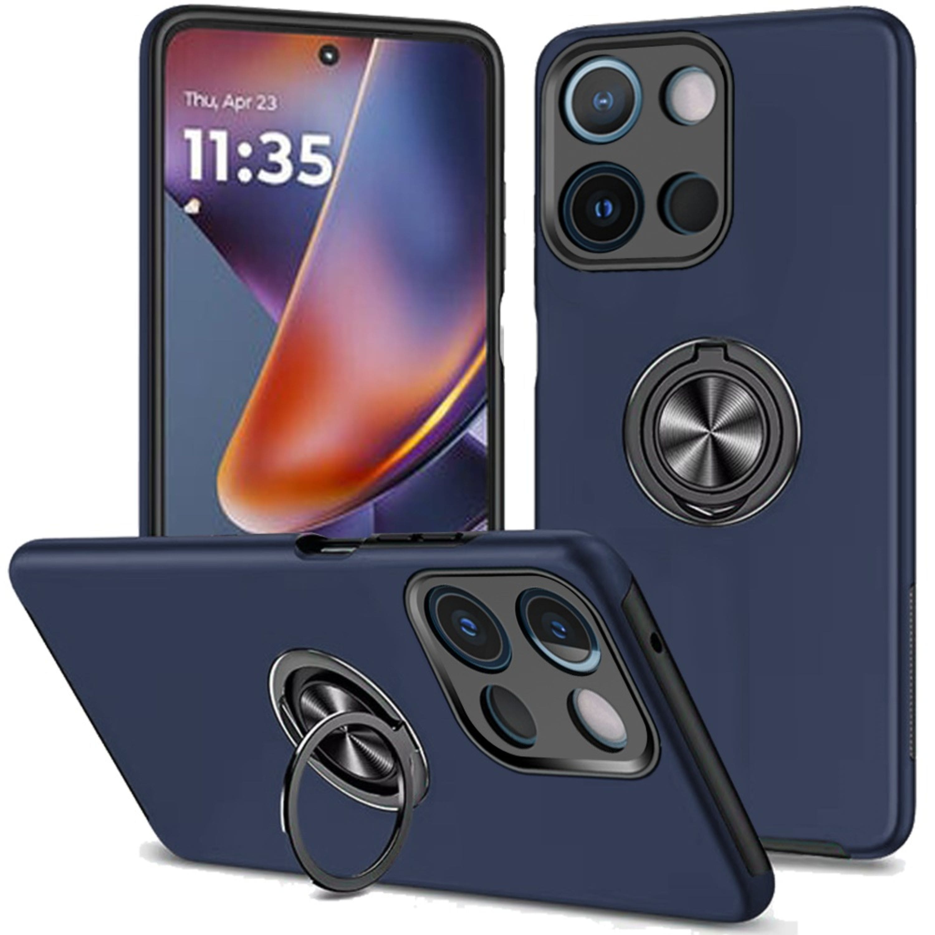Kitcheniva - Rugged Metal Ring Stand Case With Tempered Glass For Moto G 2025/2026 / G Play 2026 - Dark Blue price history on PriceWatchPro